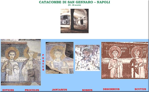 Napoli: Catacombe di San Gennaro - Figure dei Martiri della Solfatara (VI - IX secolo) 